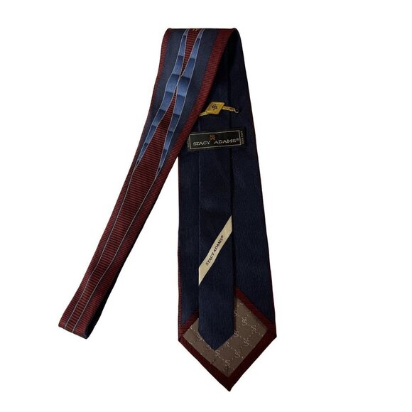VTG Stacy Adams 100% Silk Neck Tie Blue Red Abstract Crest Men's - Picture 4 of 8